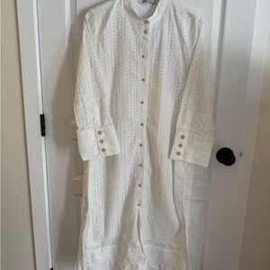 Zara White Eyelet Button-Up Maxi Dress